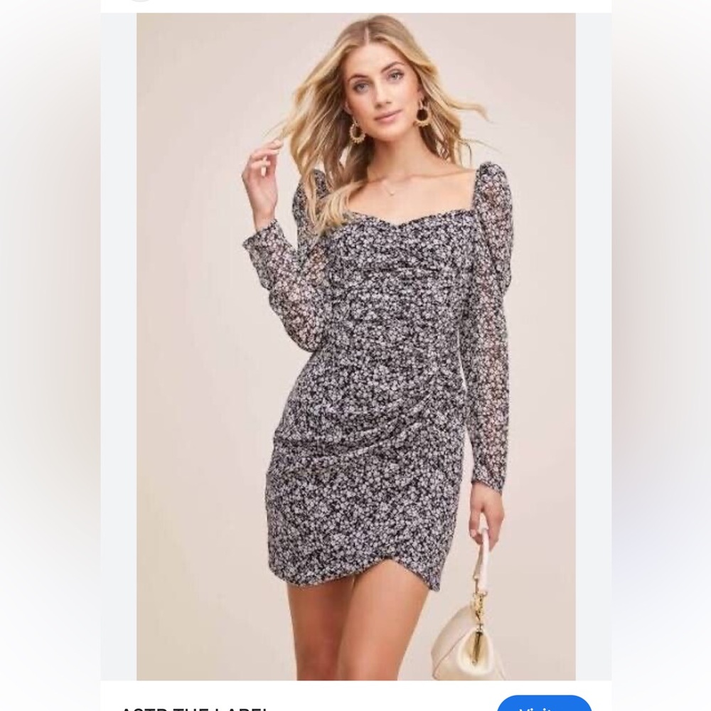ASTR Navy Floral Ruched Mini Dress